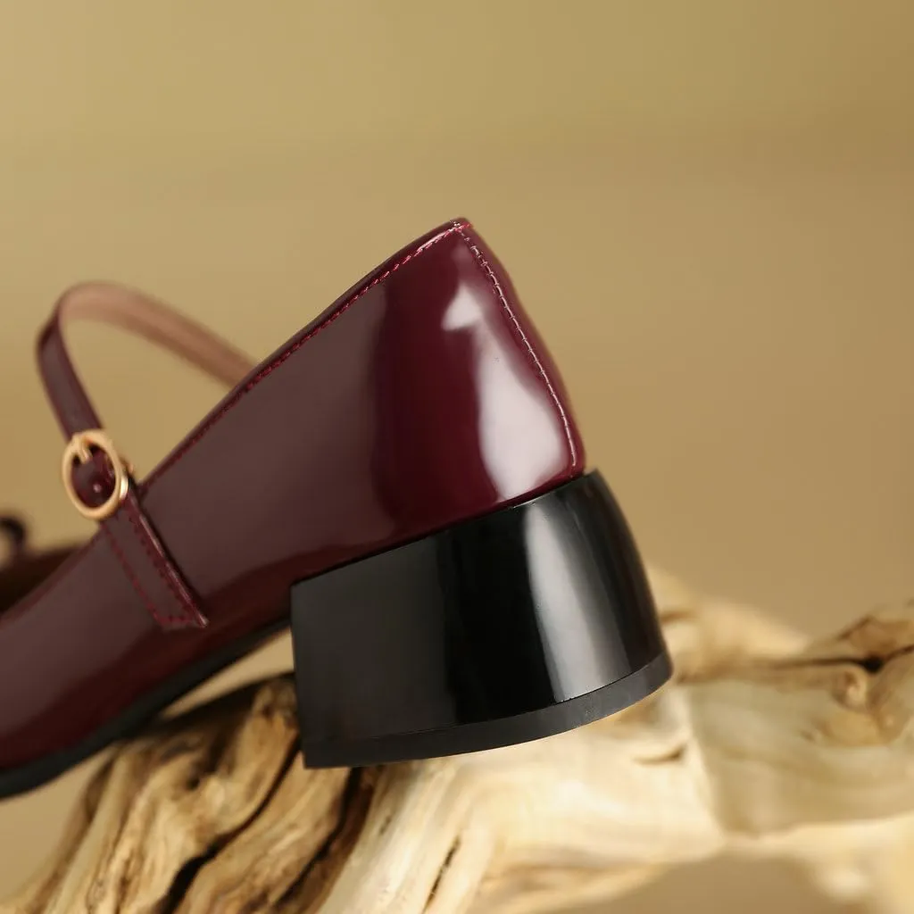 DINTAHA Womens Bow Chunky Heeled Patent Leather Mary Janes Kawaii Uniform Dress Shoes
