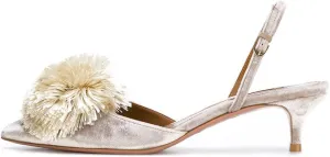 Divanne Pumps for Women, Low Heel Sandals Puff Pompom Slingback Pumps Pointed Toe Kitten Heels Evening Party Wedding Shoe