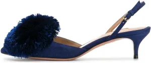 Divanne Pumps for Women, Low Heel Sandals Puff Pompom Slingback Pumps Pointed Toe Kitten Heels Evening Party Wedding Shoe