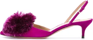 Divanne Pumps for Women, Low Heel Sandals Puff Pompom Slingback Pumps Pointed Toe Kitten Heels Evening Party Wedding Shoe