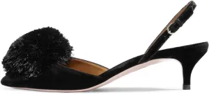 Divanne Pumps for Women, Low Heel Sandals Puff Pompom Slingback Pumps Pointed Toe Kitten Heels Evening Party Wedding Shoe