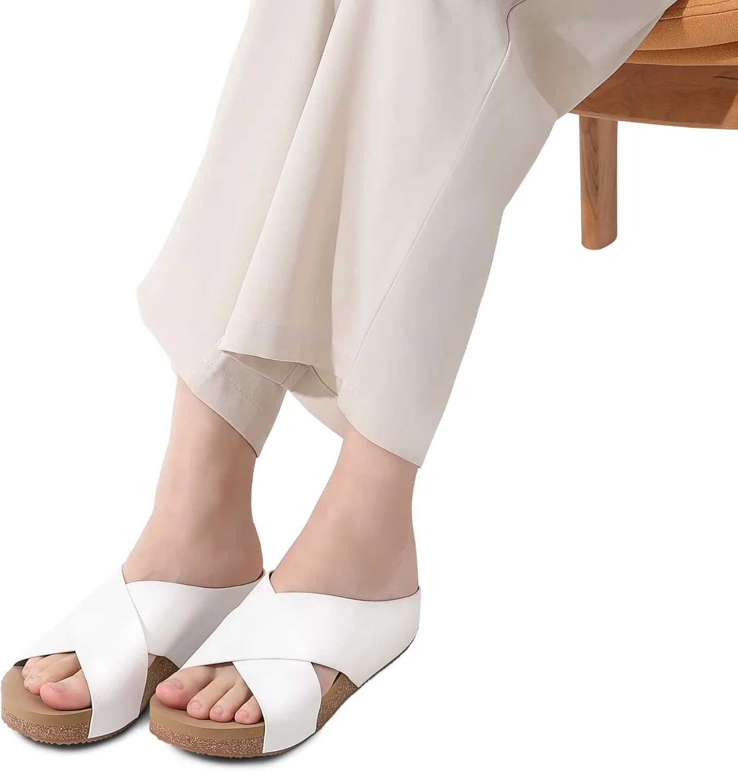 DREAM PAIRS Women's Cork Slide Sandals Slip on Open Toe Cute Platform Criss Cross Flat Sandals for Summer