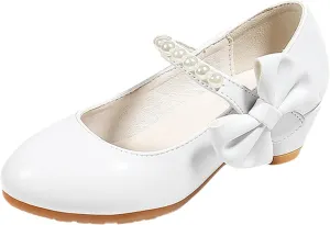 Dress Shoes Girls Beads Mary Jane Heels Adorable Pumps Bow Ballerina Flat Anti Slip Walking Party Dress Shoes