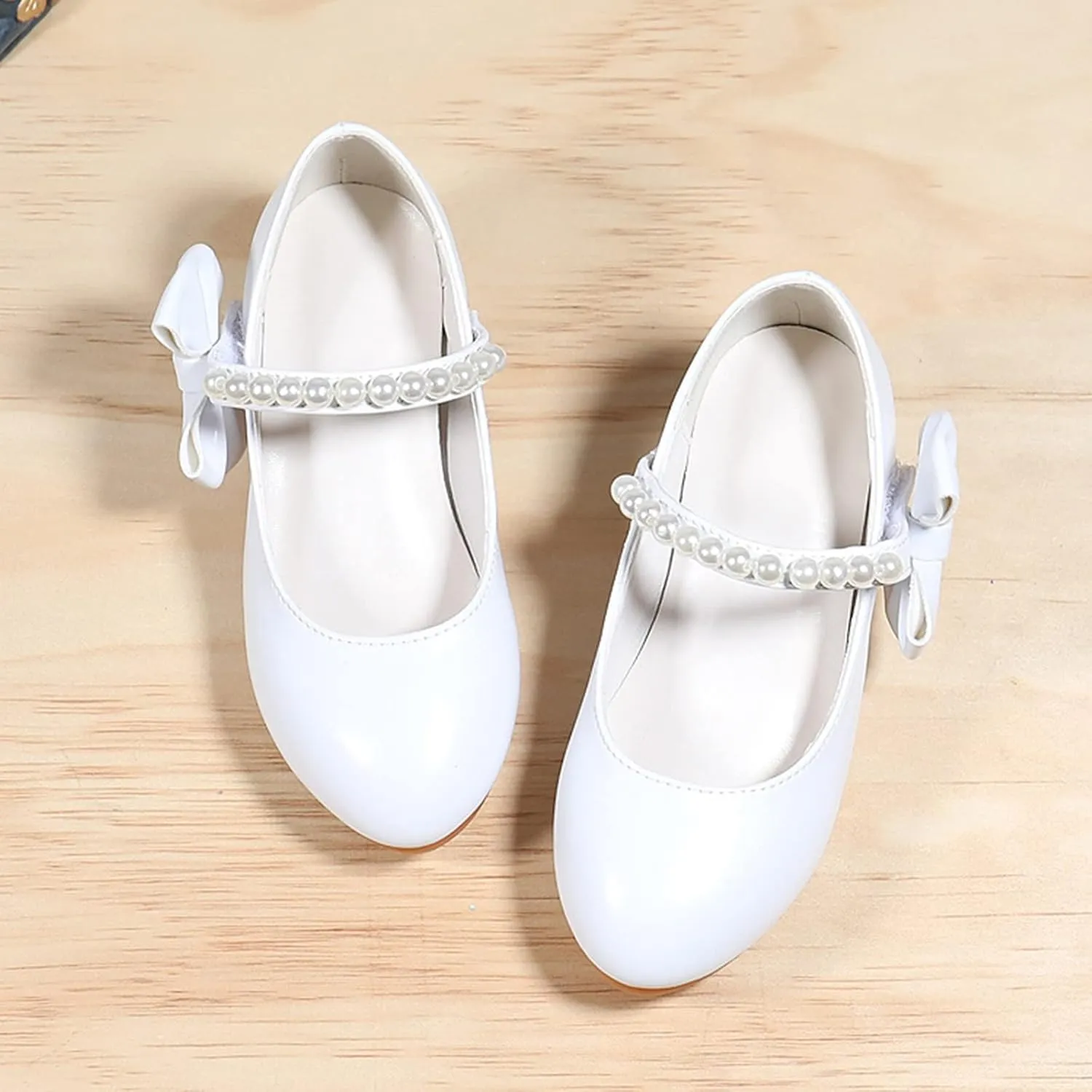 Dress Shoes Girls Beads Mary Jane Heels Adorable Pumps Bow Ballerina Flat Anti Slip Walking Party Dress Shoes