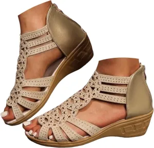 Eduavar Sandals for Women Dressy, Orthopedic Sandals for Women Low Wedge Sandals Cutout Zip Up Crystal Sandals Shoes
