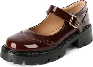 Eldof Women's Mary Jane Shoes Platform Lug Sole Low Heel Chunky Pumps Round Toe Ankle Strap Oxfords Dress Shoes for Uniform Graduation School Work 2 Inches