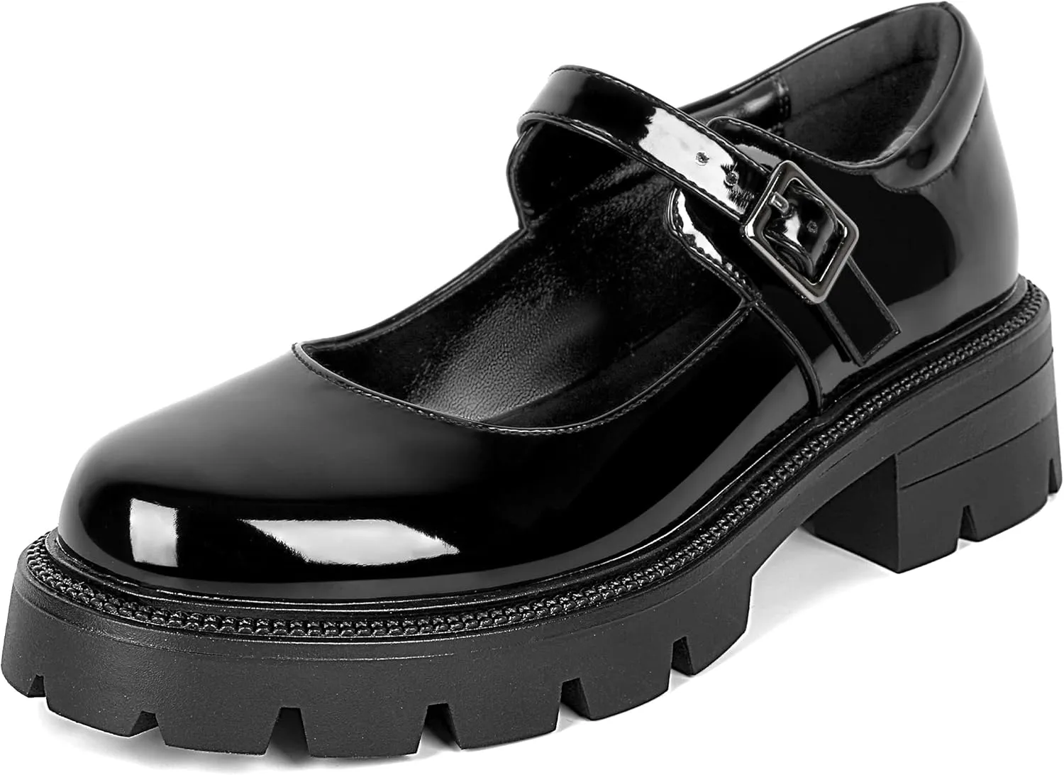 Eldof Women's Mary Jane Shoes Platform Lug Sole Low Heel Chunky Pumps Round Toe Ankle Strap Oxfords Dress Shoes for Uniform Graduation School Work 2 Inches