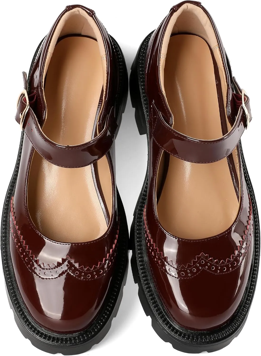 Eldof Women's Mary Jane Shoes Platform Lug Sole Low Heel Chunky Pumps Round Toe Ankle Strap Oxfords Dress Shoes for Uniform Graduation School Work 2 Inches