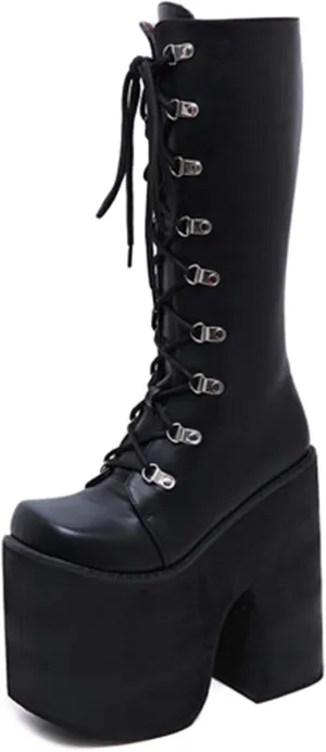 Erocalli Women Gothic Platform Boots Black Chains Punk Chunky Combat Chunky Block High Heel Goth Ankle Booties