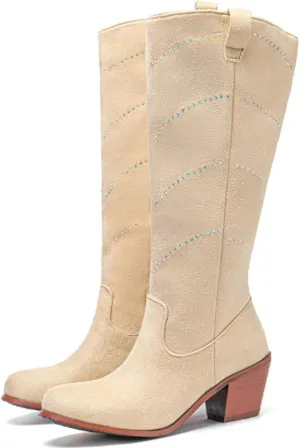 Erocalli Women's Fashion Knee High Boot Women Chunky Block High Heel Pull on Classic Chelsea Long Boots
