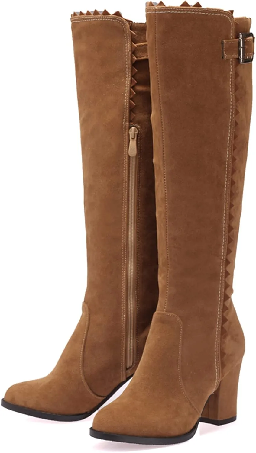 Erocalli Women's Fashion Knee High Boot Women Chunky Block High Heel Pull on Classic Chelsea Long Boots