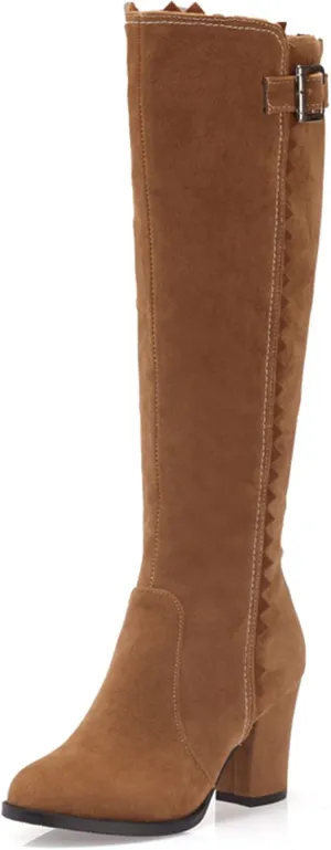 Erocalli Women's Fashion Knee High Boot Women Chunky Block High Heel Pull on Classic Chelsea Long Boots