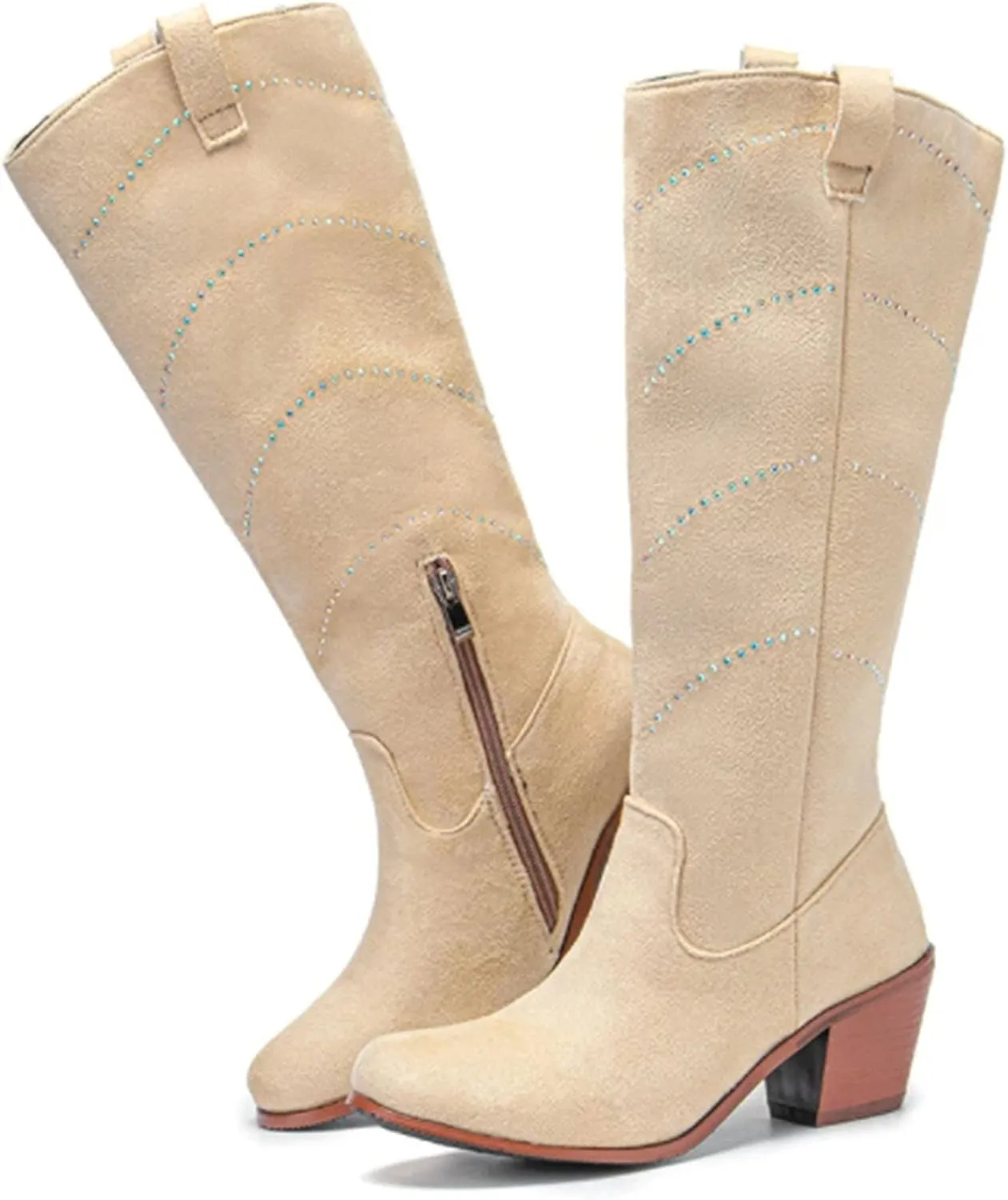 Erocalli Women's Fashion Knee High Boot Women Chunky Block High Heel Pull on Classic Chelsea Long Boots