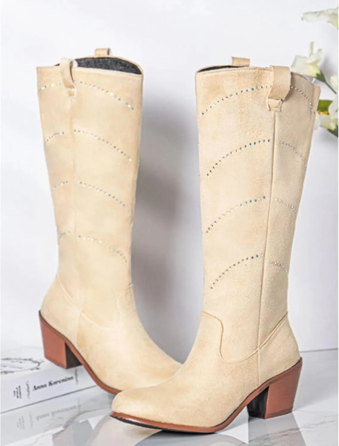 Erocalli Women's Fashion Knee High Boot Women Chunky Block High Heel Pull on Classic Chelsea Long Boots