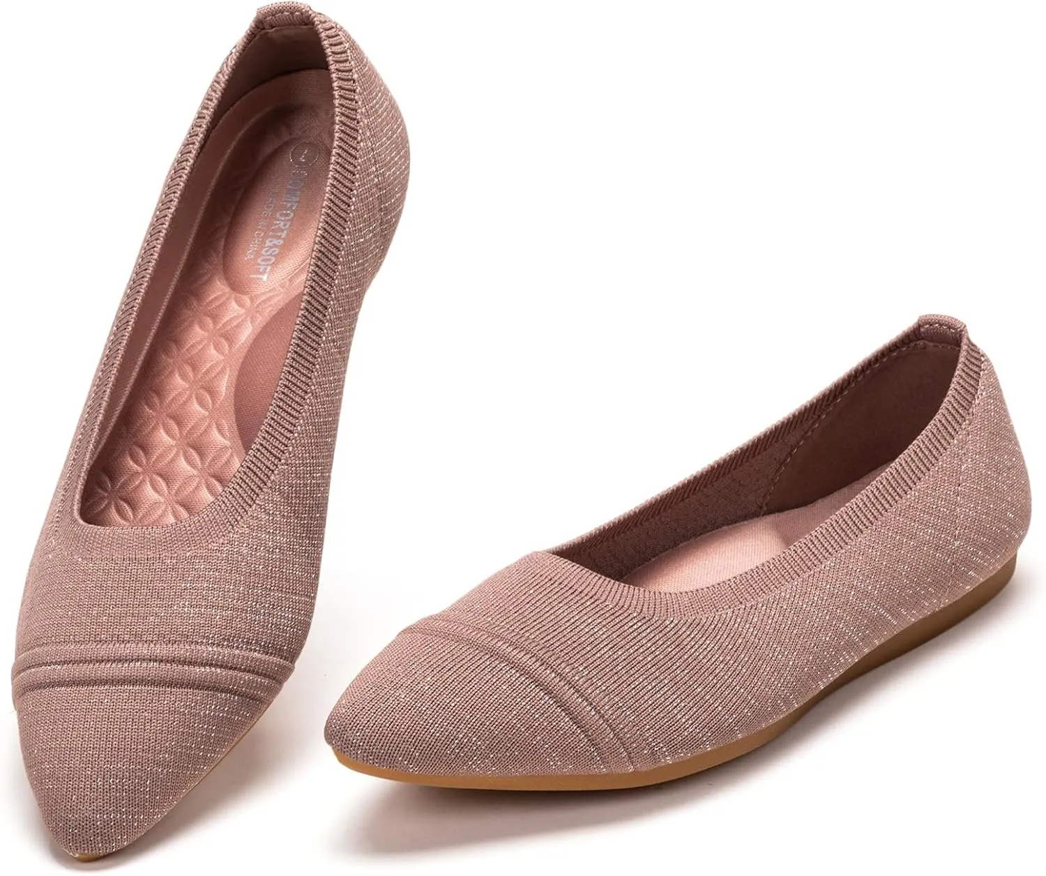 Frank Mully Women's Pointed Toe Flats Slip On Flat Knit Ballet Flats Shoes Women Dressy Comfortable Work Flats Office Shoes