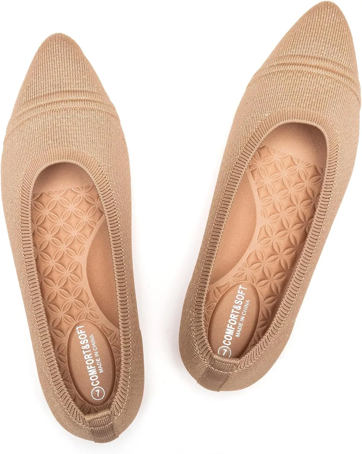 Frank Mully Women's Pointed Toe Flats Slip On Flat Knit Ballet Flats Shoes Women Dressy Comfortable Work Flats Office Shoes