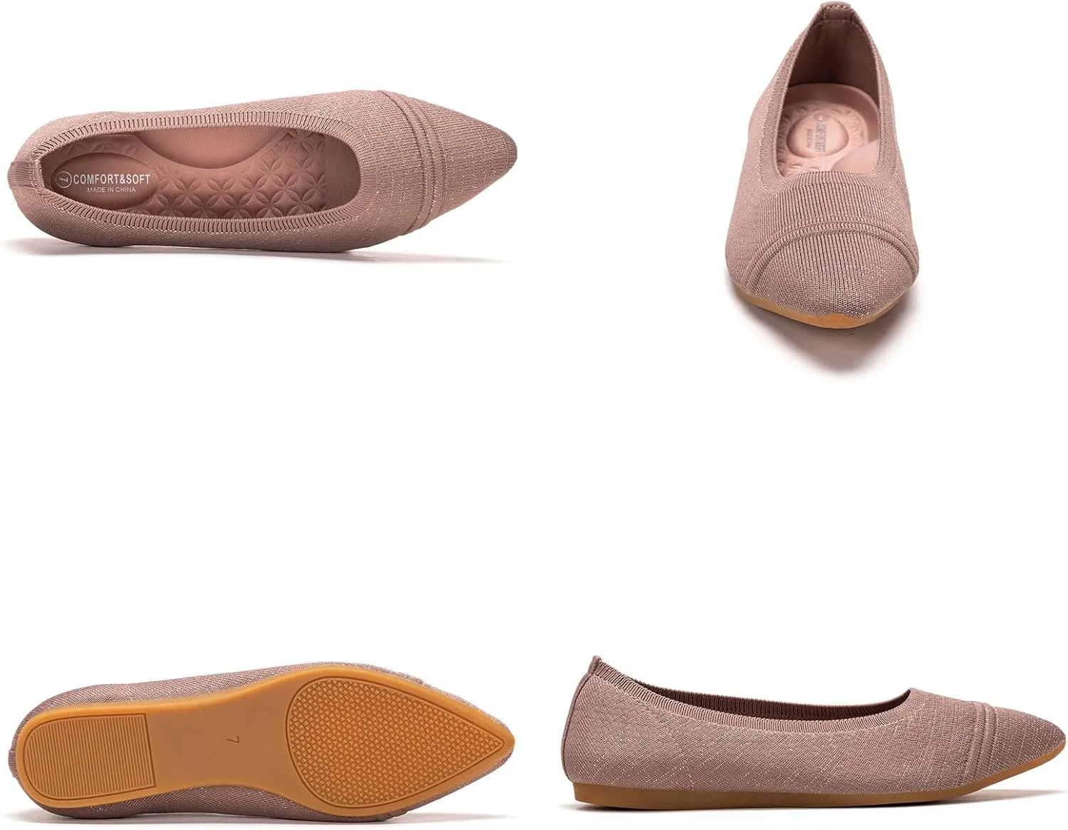 Frank Mully Women's Pointed Toe Flats Slip On Flat Knit Ballet Flats Shoes Women Dressy Comfortable Work Flats Office Shoes