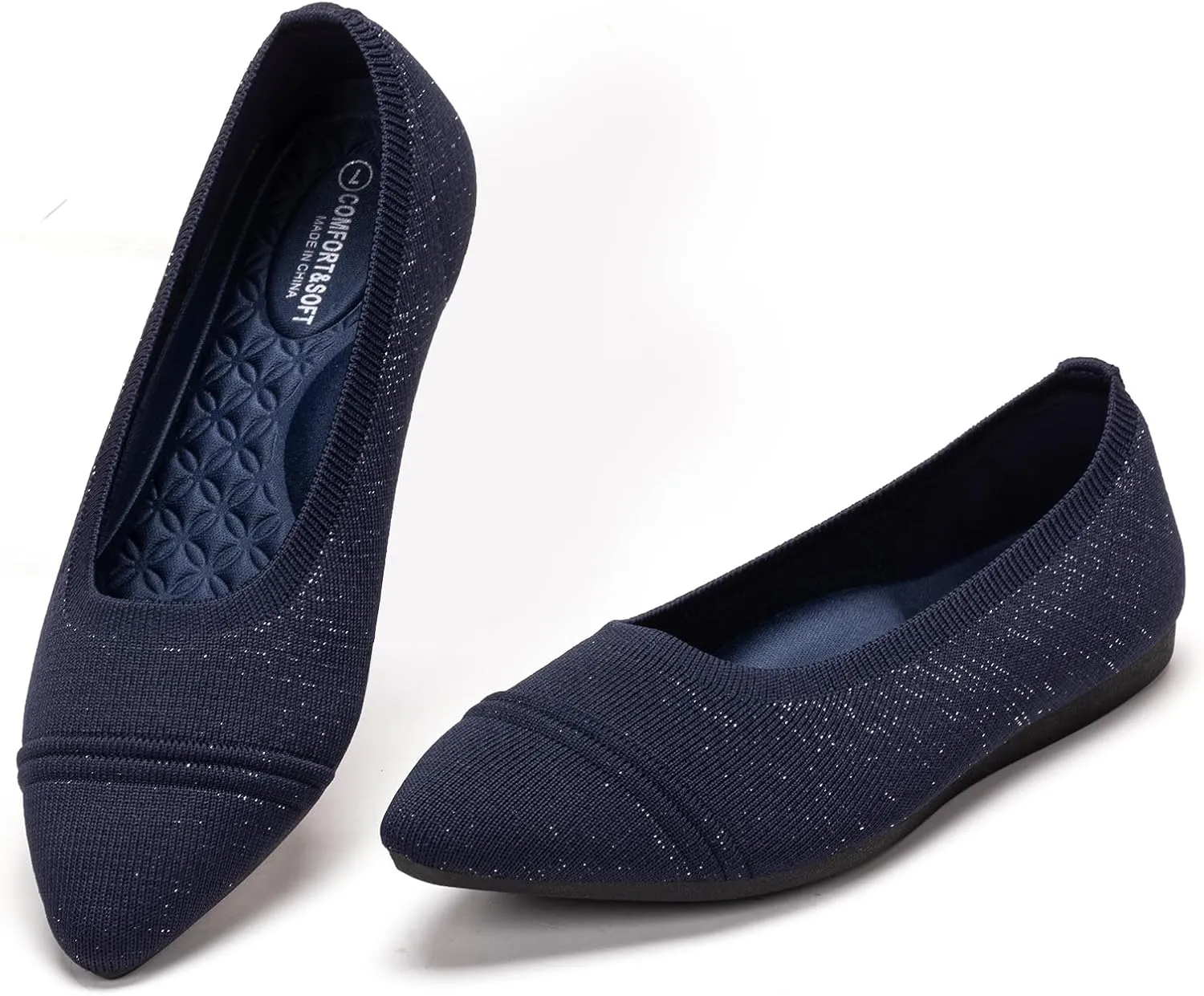 Frank Mully Women's Pointed Toe Flats Slip On Flat Knit Ballet Flats Shoes Women Dressy Comfortable Work Flats Office Shoes