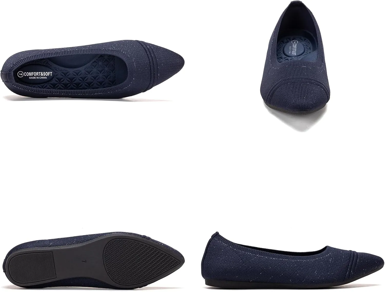 Frank Mully Women's Pointed Toe Flats Slip On Flat Knit Ballet Flats Shoes Women Dressy Comfortable Work Flats Office Shoes