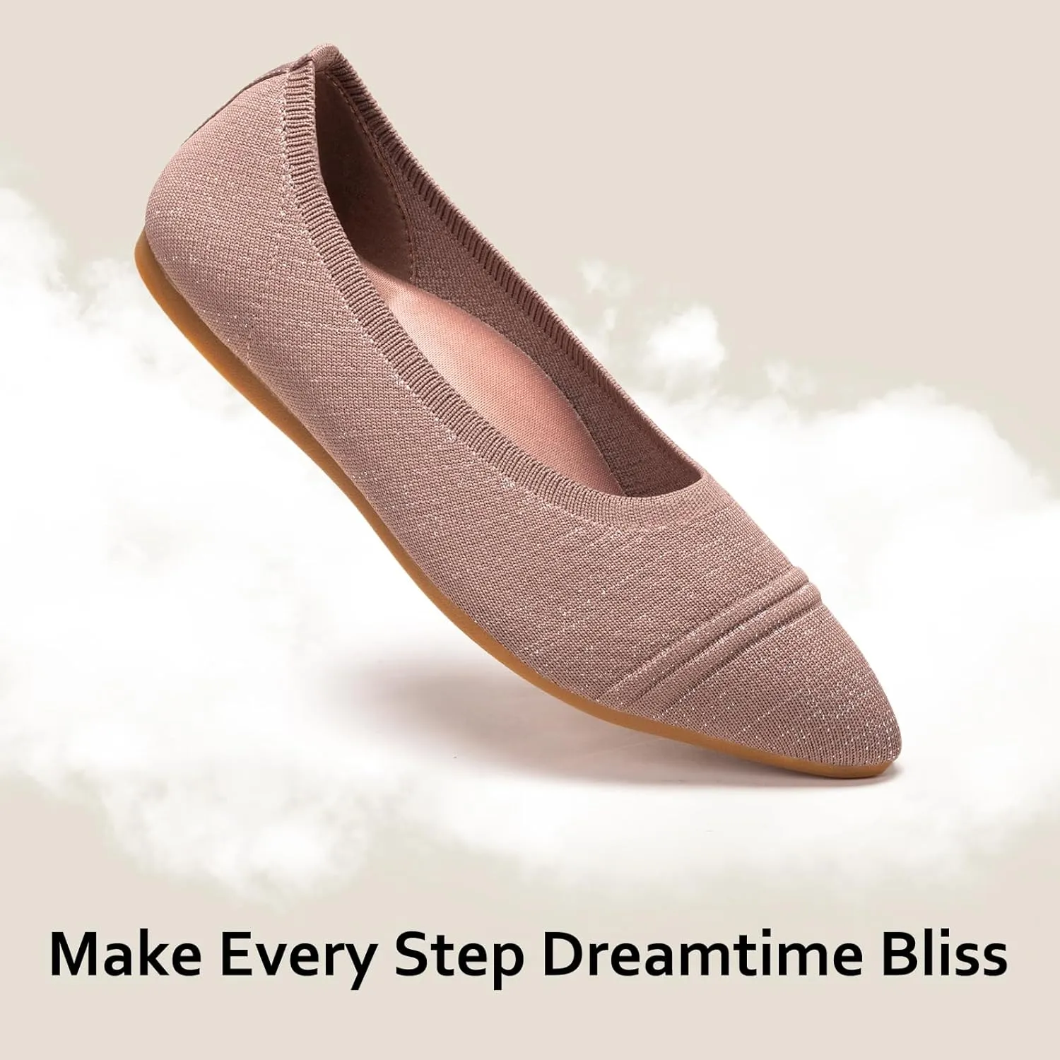 Frank Mully Women's Pointed Toe Flats Slip On Flat Knit Ballet Flats Shoes Women Dressy Comfortable Work Flats Office Shoes