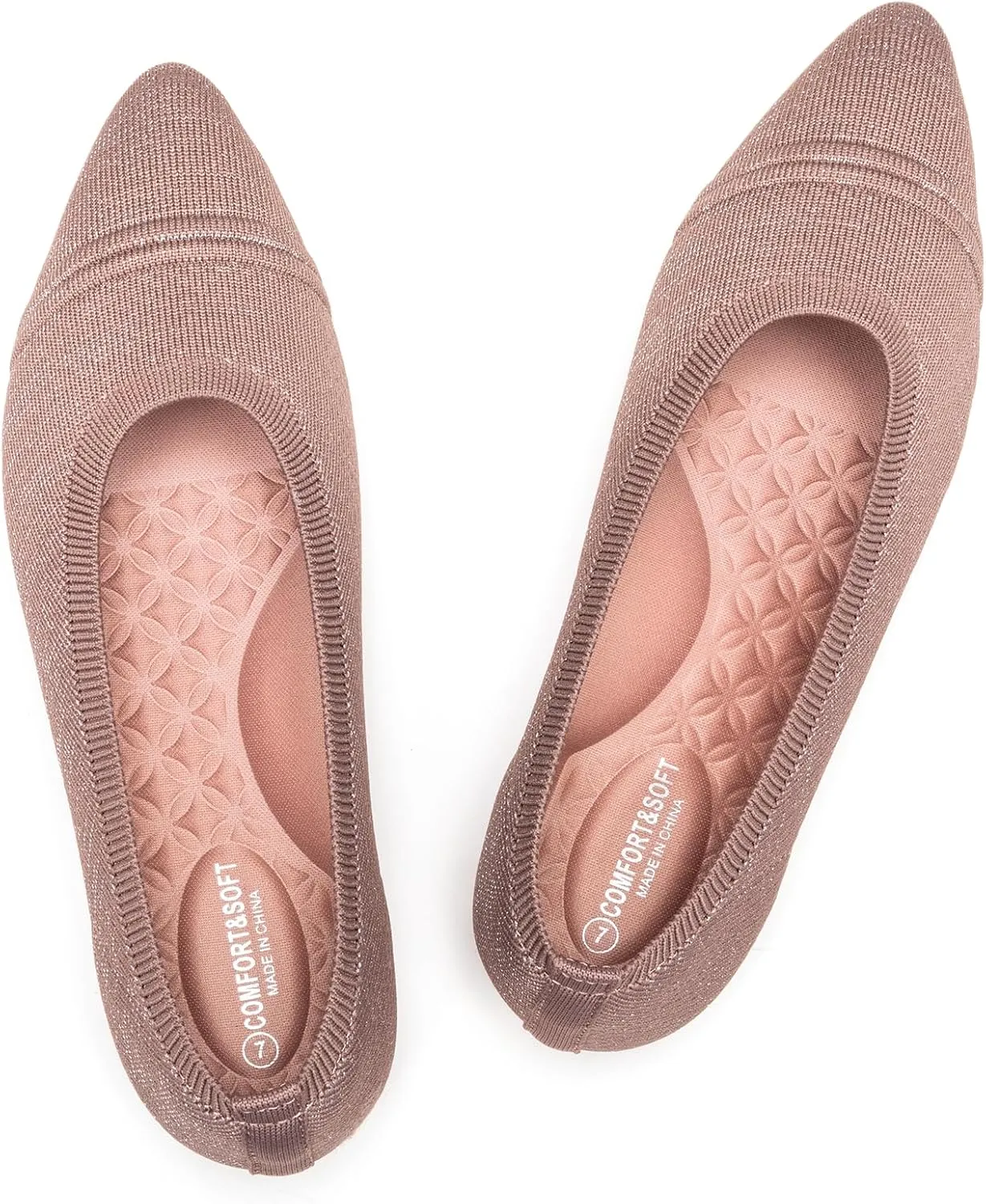 Frank Mully Women's Pointed Toe Flats Slip On Flat Knit Ballet Flats Shoes Women Dressy Comfortable Work Flats Office Shoes