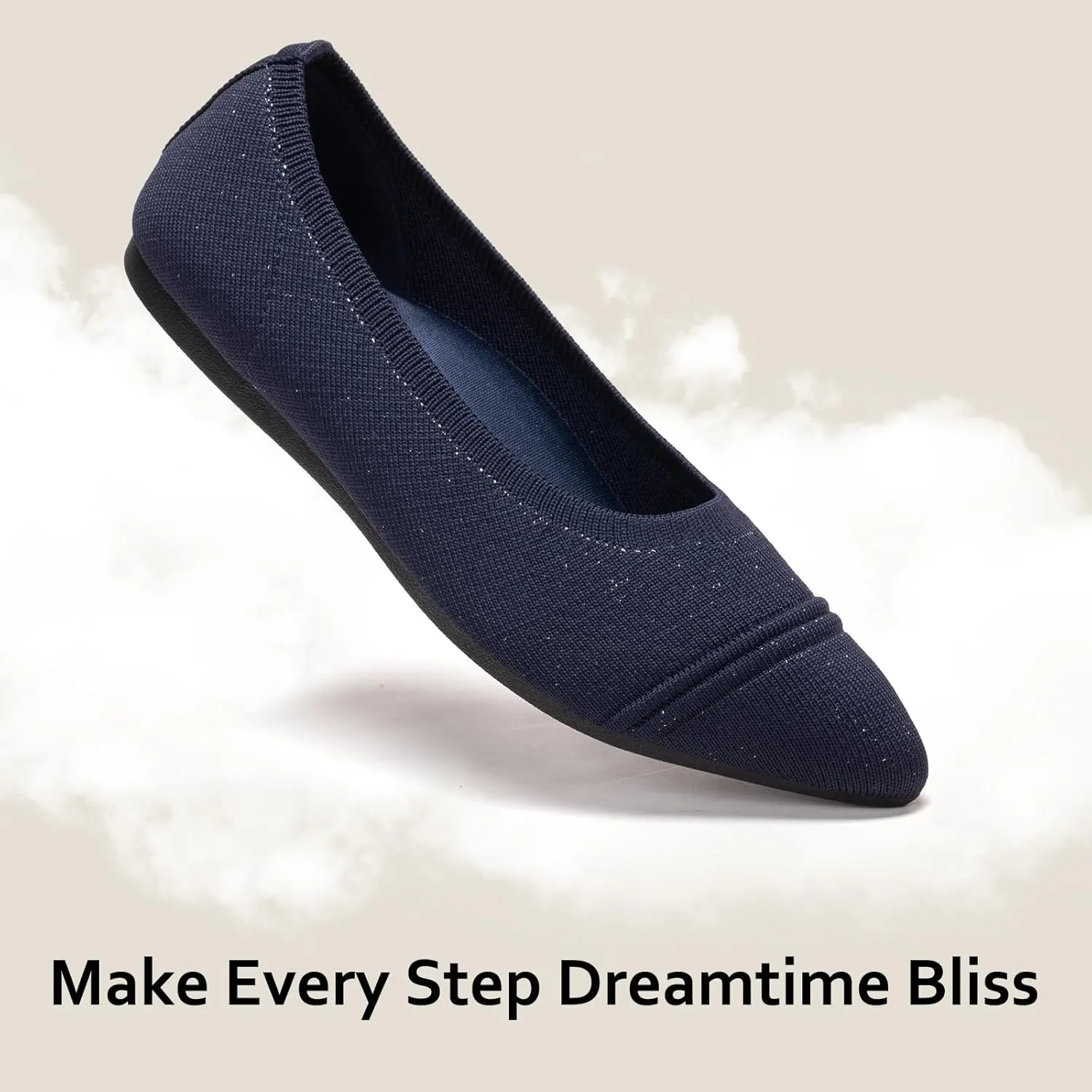 Frank Mully Women's Pointed Toe Flats Slip On Flat Knit Ballet Flats Shoes Women Dressy Comfortable Work Flats Office Shoes