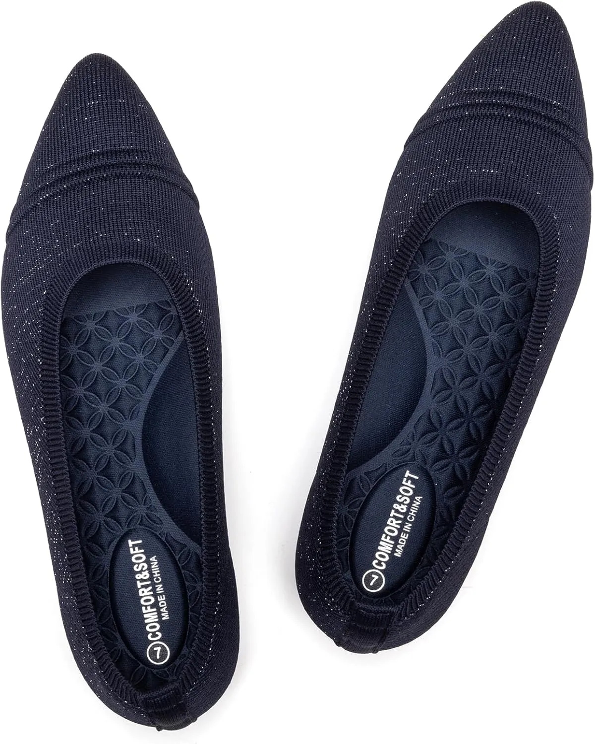 Frank Mully Women's Pointed Toe Flats Slip On Flat Knit Ballet Flats Shoes Women Dressy Comfortable Work Flats Office Shoes