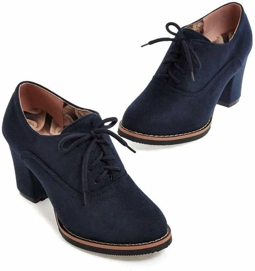 Generic Womens Block Heel Pumps Comfort Oxfords Shoes Suede Lace up Dress Shoes Chunky Mid Heels Ankle Boots