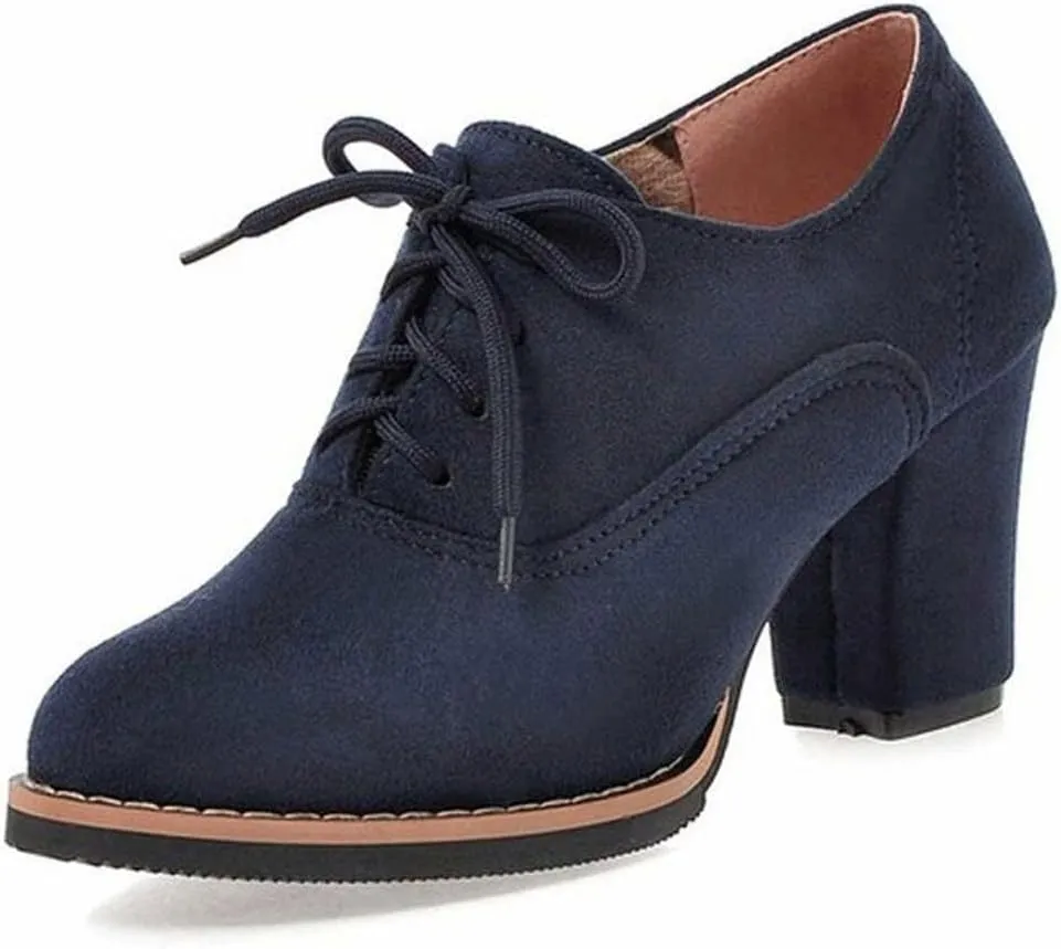 Generic Womens Block Heel Pumps Comfort Oxfords Shoes Suede Lace up Dress Shoes Chunky Mid Heels Ankle Boots