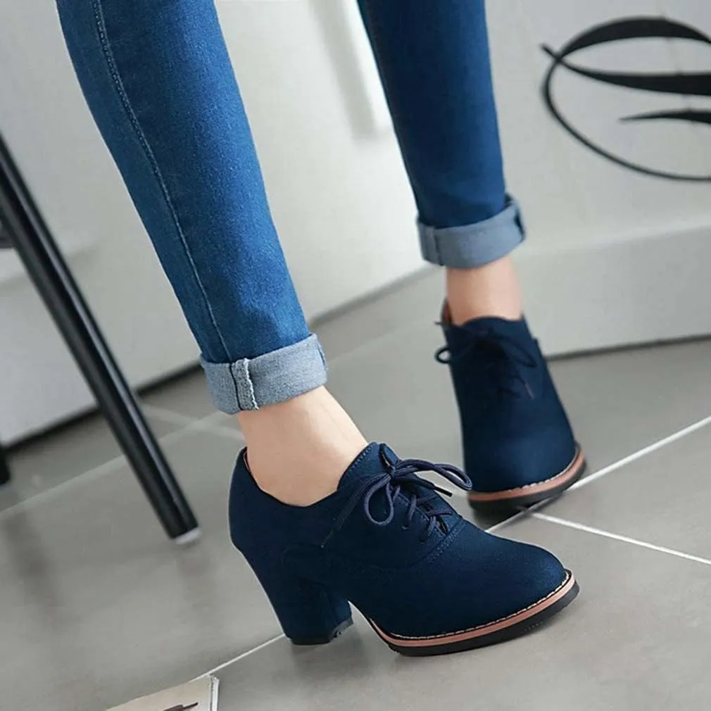 Generic Womens Block Heel Pumps Comfort Oxfords Shoes Suede Lace up Dress Shoes Chunky Mid Heels Ankle Boots