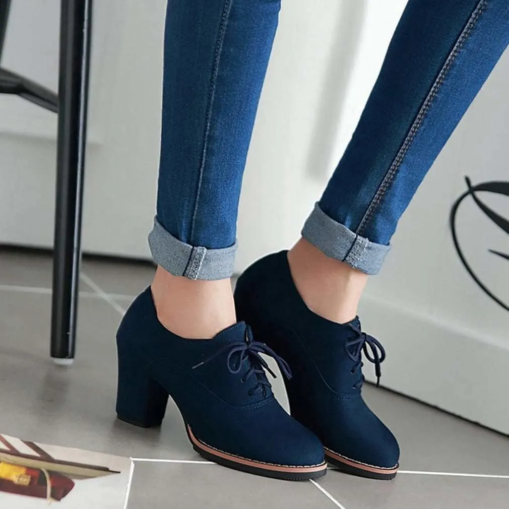 Generic Womens Block Heel Pumps Comfort Oxfords Shoes Suede Lace up Dress Shoes Chunky Mid Heels Ankle Boots