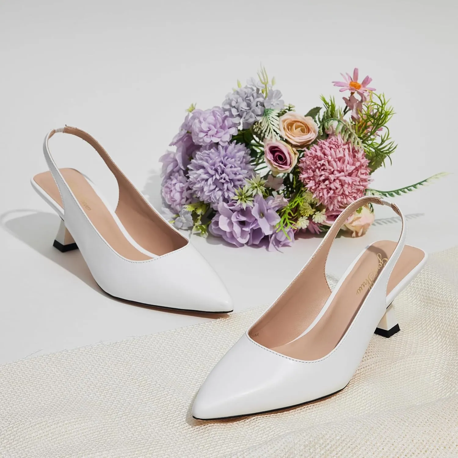 GENSHUO Slingback Kitten Heels for Women Pumps Closed Pointed Toe 2.3 Inch Low Heel Dress Shoes Comfortable Sexy Slip On Wedding Work Party Pumps