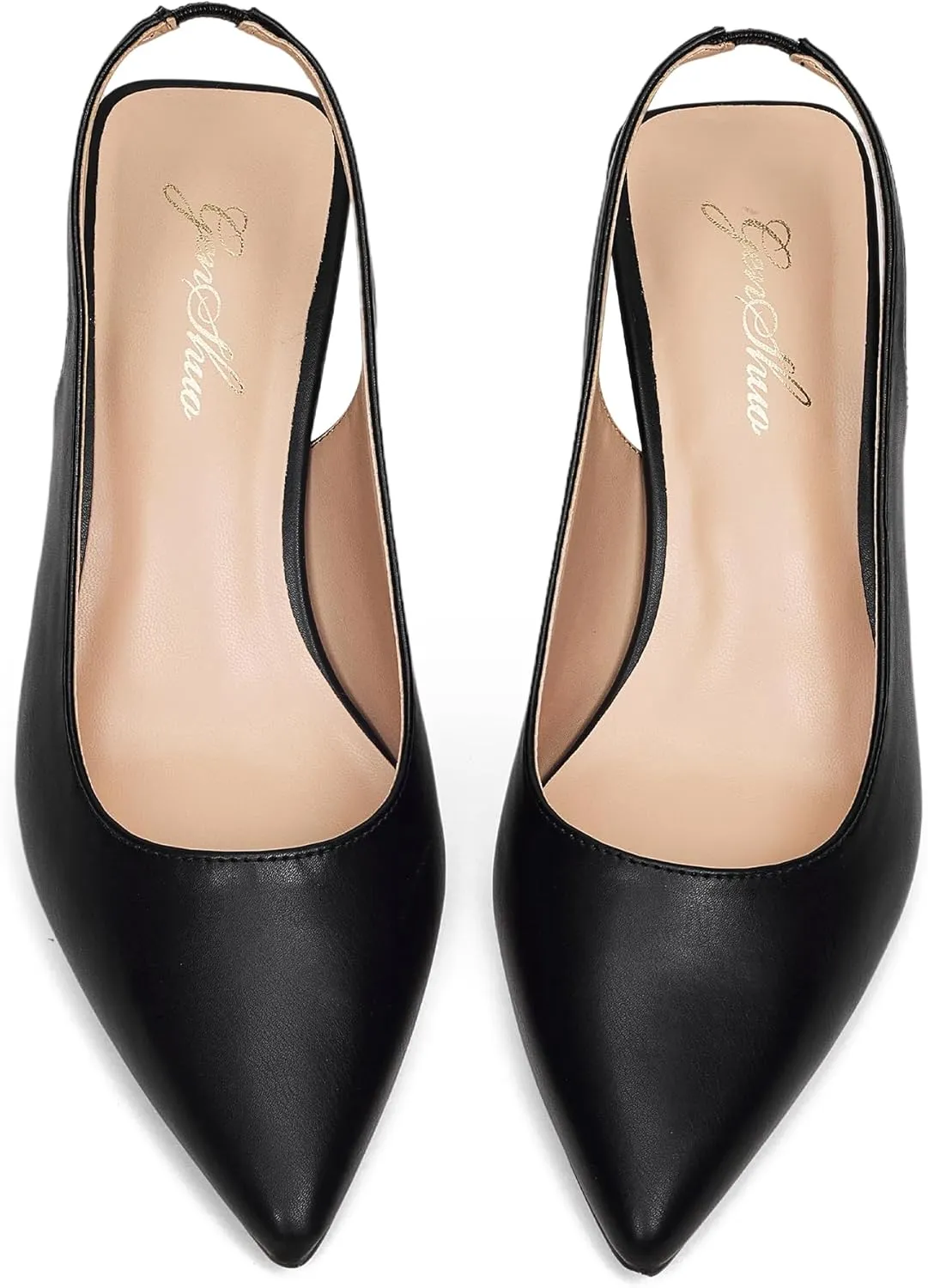 GENSHUO Slingback Kitten Heels for Women Pumps Closed Pointed Toe 2.3 Inch Low Heel Dress Shoes Comfortable Sexy Slip On Wedding Work Party Pumps