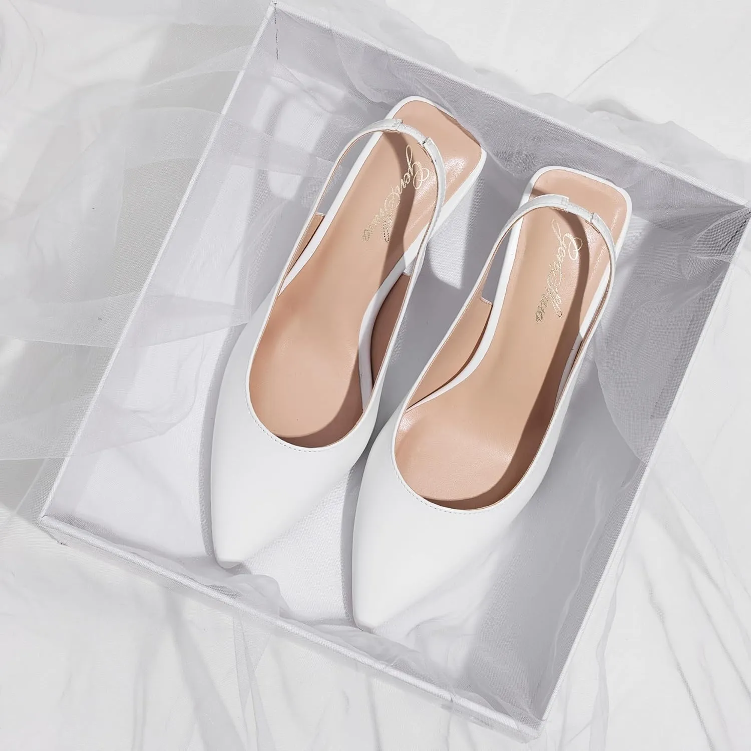 GENSHUO Slingback Kitten Heels for Women Pumps Closed Pointed Toe 2.3 Inch Low Heel Dress Shoes Comfortable Sexy Slip On Wedding Work Party Pumps