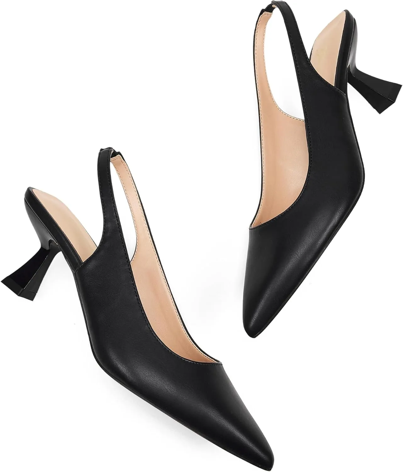 GENSHUO Slingback Kitten Heels for Women Pumps Closed Pointed Toe 2.3 Inch Low Heel Dress Shoes Comfortable Sexy Slip On Wedding Work Party Pumps