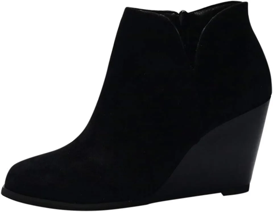 Gibobby Ankle Booties for Women Low Heel,Womens Ankle Boots Pointed Toe Faux Stacked Chunky Heels Tassels Side Zipper Booties