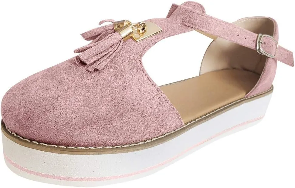 Gibobby Platform Sandals Espadrille,Women's Straps Platform Wedges Sandals Casual Summer Closed Toe Espadrilles Sandals