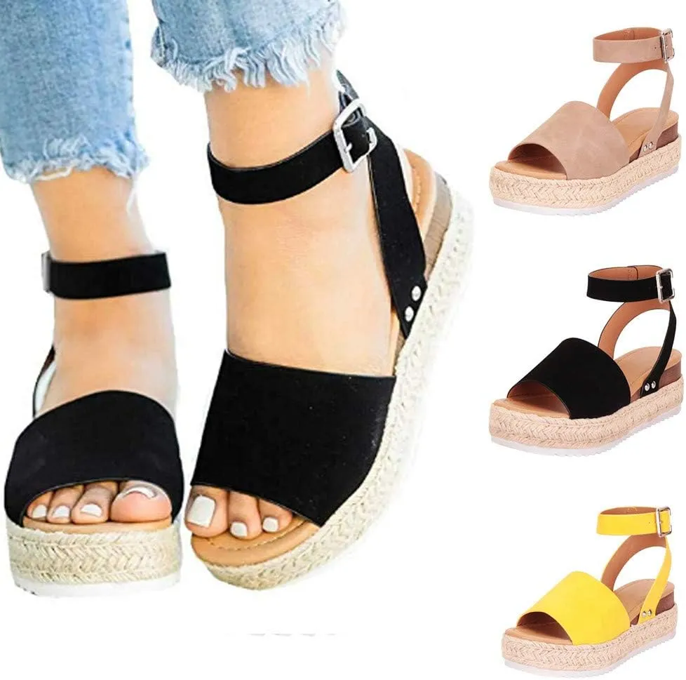 Gibobby Womens Espadrilles Sandals Flats,Women's Platform Sandals Espadrille Wedge Summer Ankle Strap Studded Open Toe Sandal