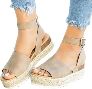 Gibobby Womens Espadrilles Sandals Flats,Women's Platform Sandals Espadrille Wedge Summer Ankle Strap Studded Open Toe Sandal