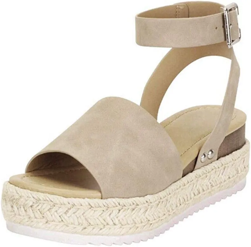 Gibobby Womens Espadrilles Sandals Flats,Women's Platform Sandals Espadrille Wedge Summer Ankle Strap Studded Open Toe Sandal