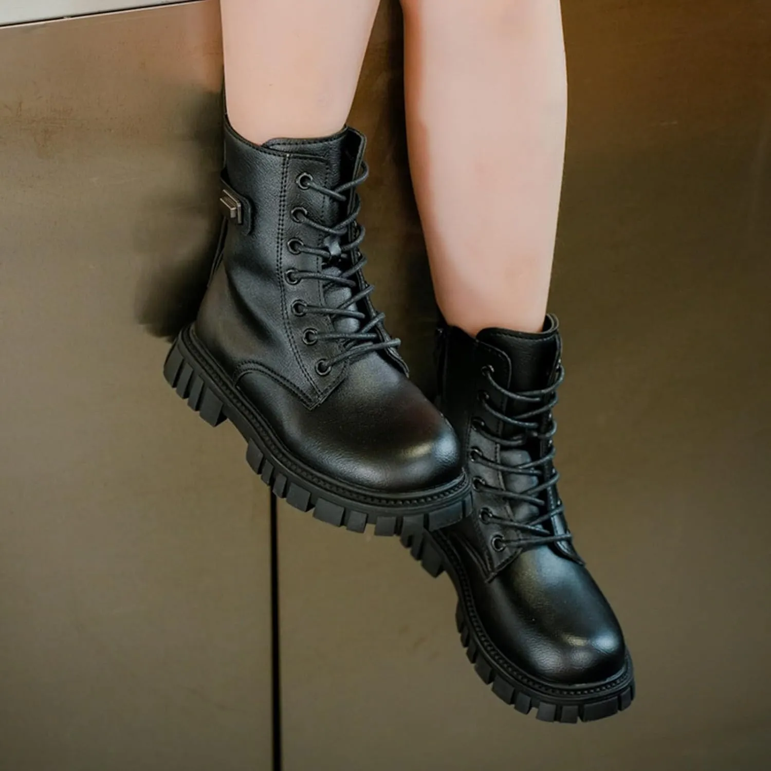 Girl Boots Kids Ankle Boots Comfortable Slip on Lug Sole Short Booties Waterproof Combat Shoes Short Shoes