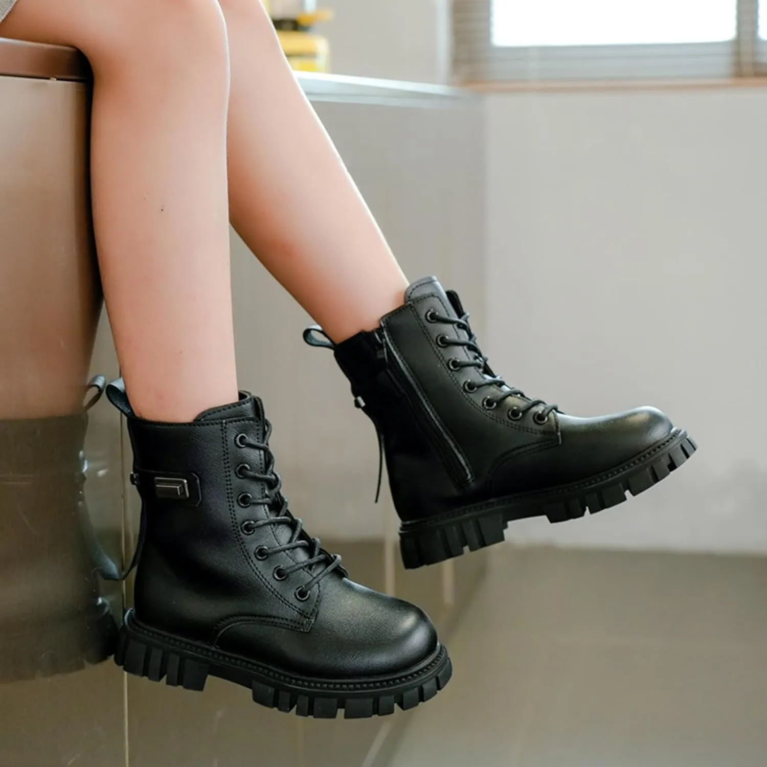 Girl Boots Kids Ankle Boots Comfortable Slip on Lug Sole Short Booties Waterproof Combat Shoes Short Shoes