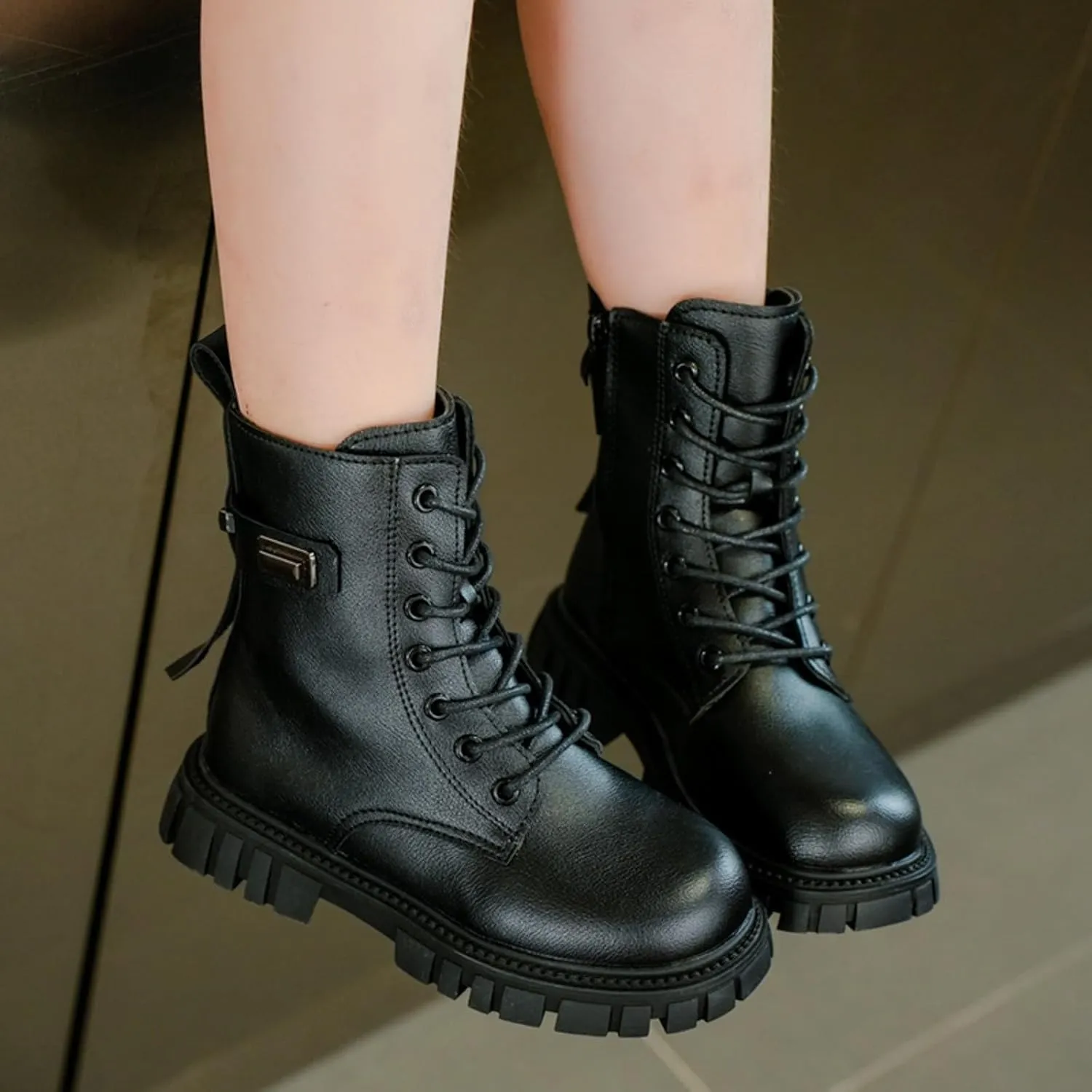 Girl Boots Kids Ankle Boots Comfortable Slip on Lug Sole Short Booties Waterproof Combat Shoes Short Shoes