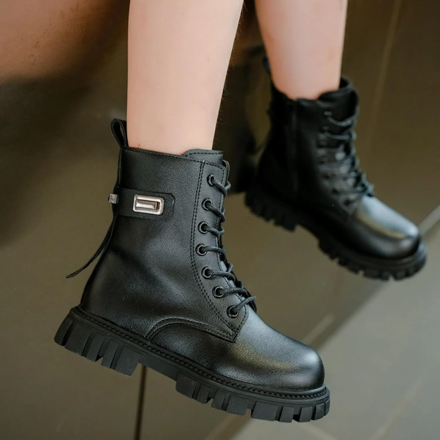 Girl Boots Kids Ankle Boots Comfortable Slip on Lug Sole Short Booties Waterproof Combat Shoes Short Shoes