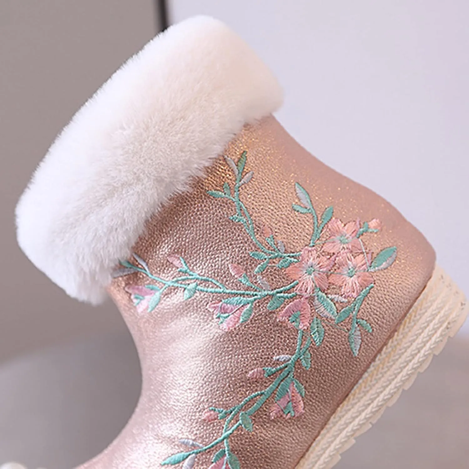 Girls Ankle Pearl Boots Warm Cotton Boots Embroidered Boots National Boots Princess Cotton Boots High Boots Size 6