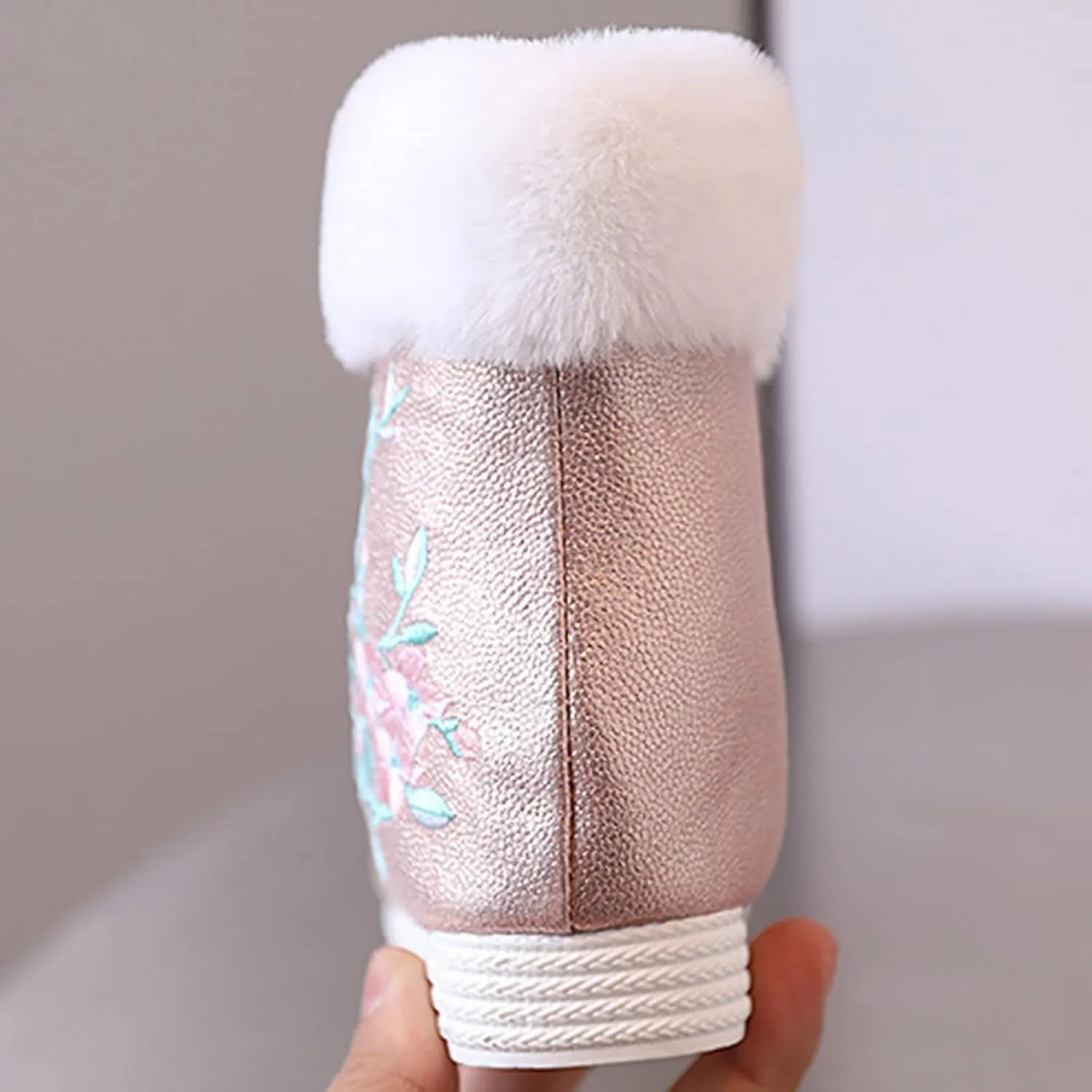 Girls Ankle Pearl Boots Warm Cotton Boots Embroidered Boots National Boots Princess Cotton Boots High Boots Size 6