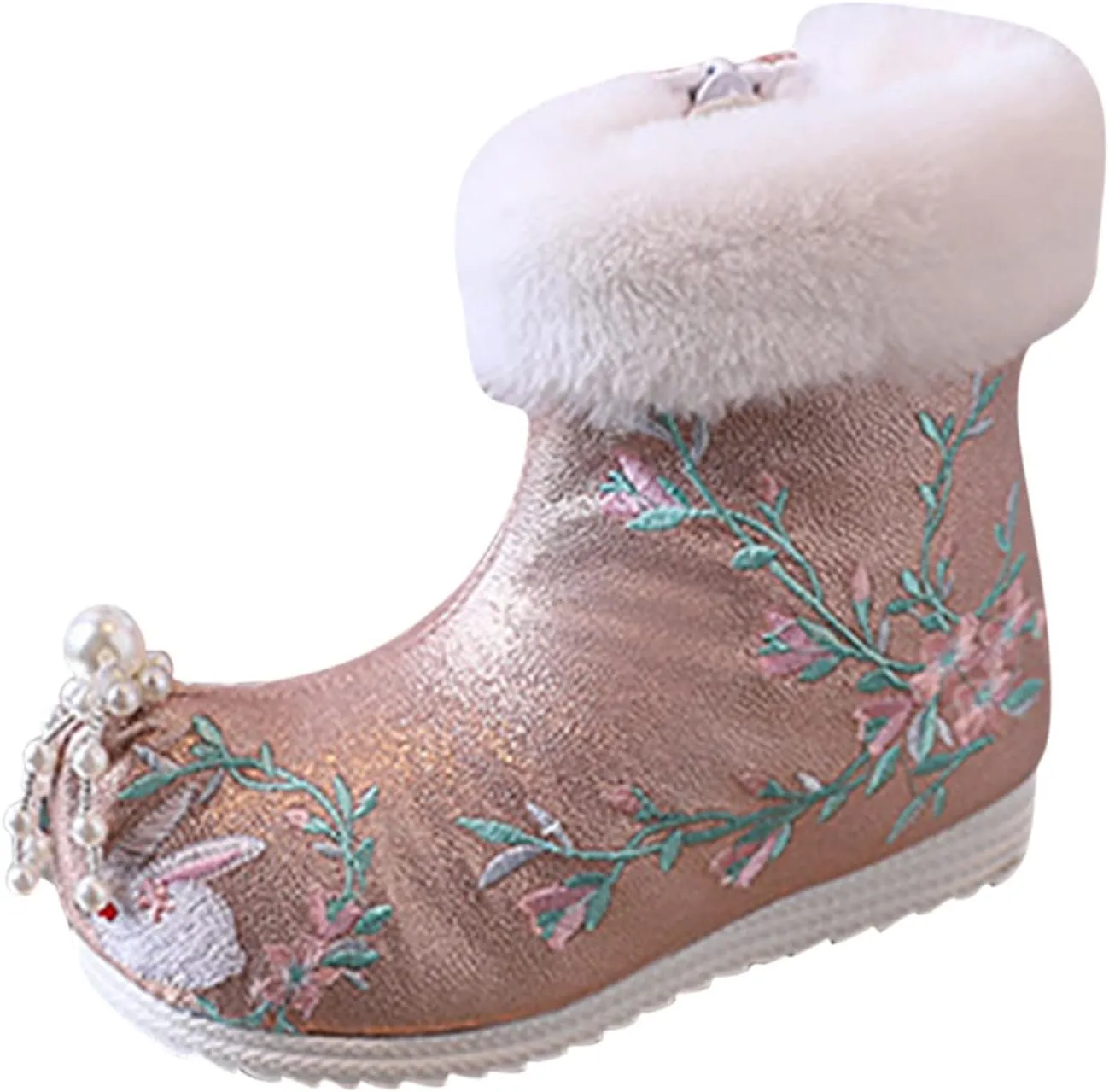 Girls Ankle Pearl Boots Warm Cotton Boots Embroidered Boots National Boots Princess Cotton Boots High Boots Size 6