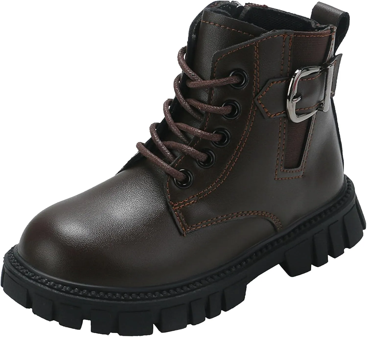 Girl's Combat Boots Ankle Booties Lace Up Side Zipper Riding Boots Faux Leather Short Booties (Little Kid/Big Kid)