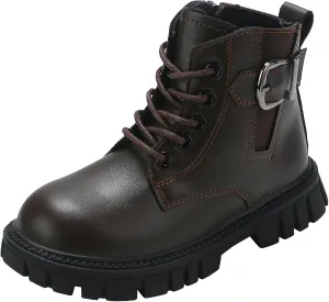 Girl's Combat Boots Ankle Booties Lace Up Side Zipper Riding Boots Faux Leather Short Booties (Little Kid/Big Kid)