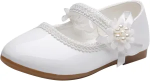 Girls Dress Shoes Mary Jane Ballet Flats Toddler Flower Girl School Party Wedding Shoes with Flower